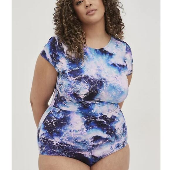 TORRID BATHING SUIT SLIMMING 1X WIRELESS TUMMY CONTROL ONE PIECE SWIMSUIT BLUE - Picture 5 of 10